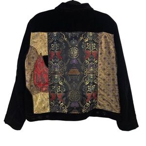 Chico's Woman's Velvet Jacket SZ 2 Wearable Art Brocade Button Up Asian Inspired